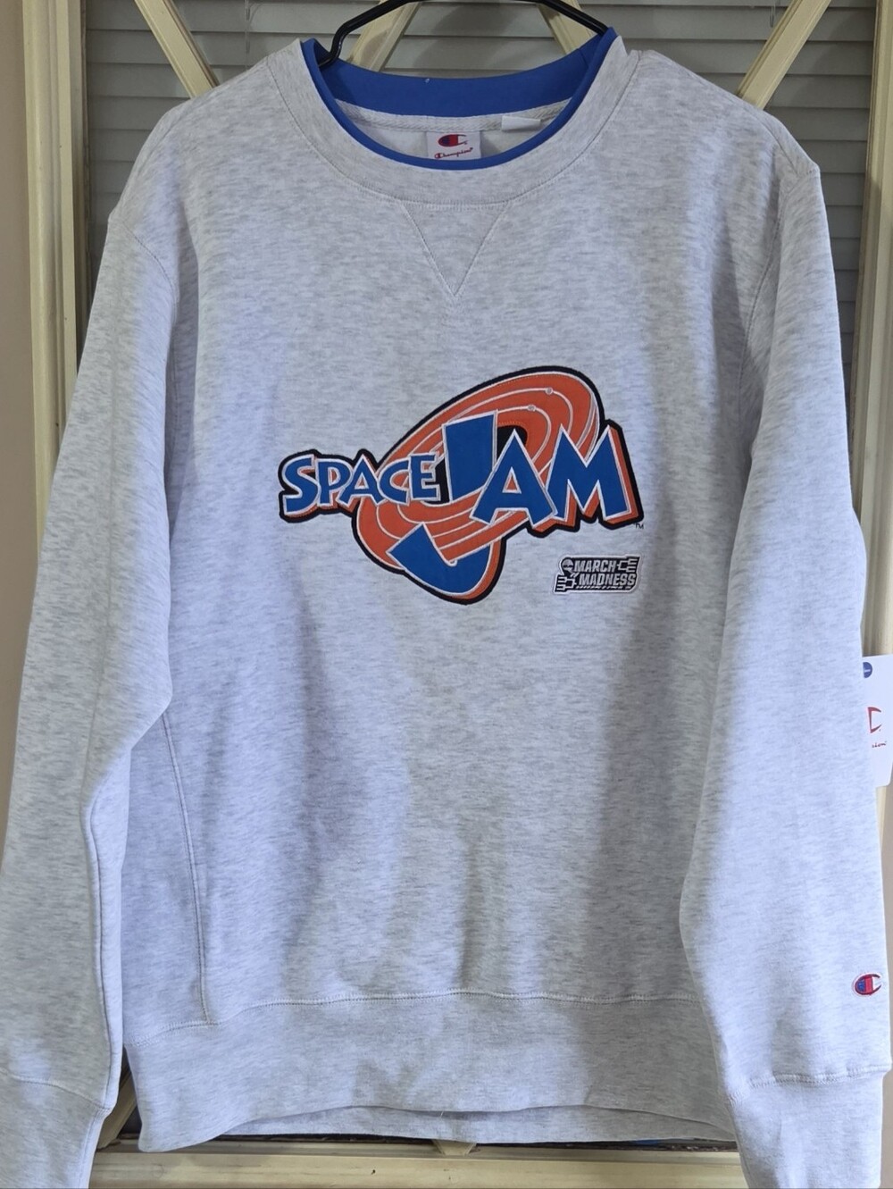 NWT Champion Light Gray Space Jam March Madness Logo Crewneck, Medium Unisex
